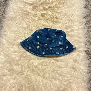 Denim Bucket Hat with Daisy Embroidery